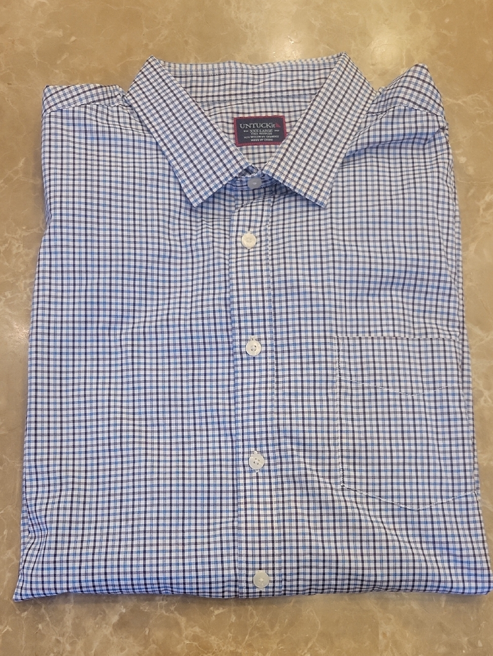 *UNTUCKit White, Blue & Brown Plaid Long-Sleeve Button-Down Shirt, XXXL